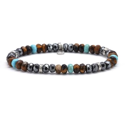 Steel bracelet faceted turquoise hematite moonstone and tiger's eye beads