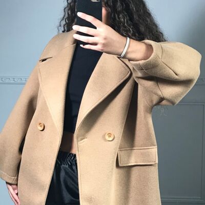 Puff sleeve coat with lapel collar