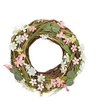 Wreath floral decoration made of rattan / wood colored (W / H / D) 30x9x30cm