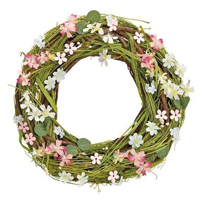 Wreath floral decoration made of rattan / wood colored (W / H / D) 40x11x41cm