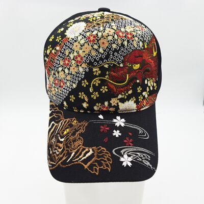 H27 Embroidered cotton cap - chirimen embroidery