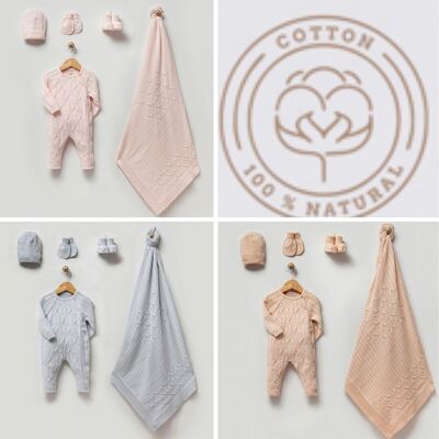 Ensemble de tricots nouveau-nés modernes en coton biologique à motifs croisés