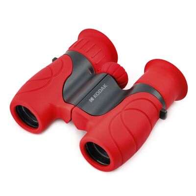 Binocolo per bambini KODAK BCS100 - Binocolo binoculare compatto per bambini, gomma morbida, ergonomico, ingrandimento 8X, tracolla e custodia inclusa - Rosso
