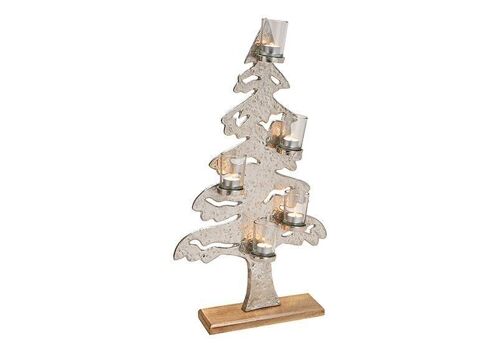 Tannenbaum mit 5 Glas Windlichter aus Metall Silber (B/H/T) 41x72x9cm