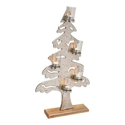 Árbol de Navidad con 5 faroles de cristal de metal plateado (An / Al / Pr) 41x72x9cm