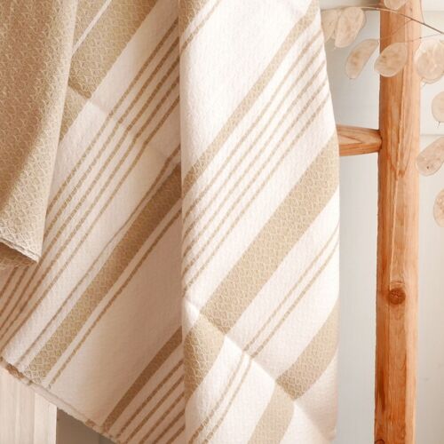 FOUTA EN COTON BIOLOGIQUE - Collection WHITE SAND- Couleur BLANC & GINGER