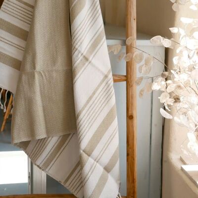 ORGANIC COTTON FOUTA - WHITE SAND Collection - Color WHITE & GINGER