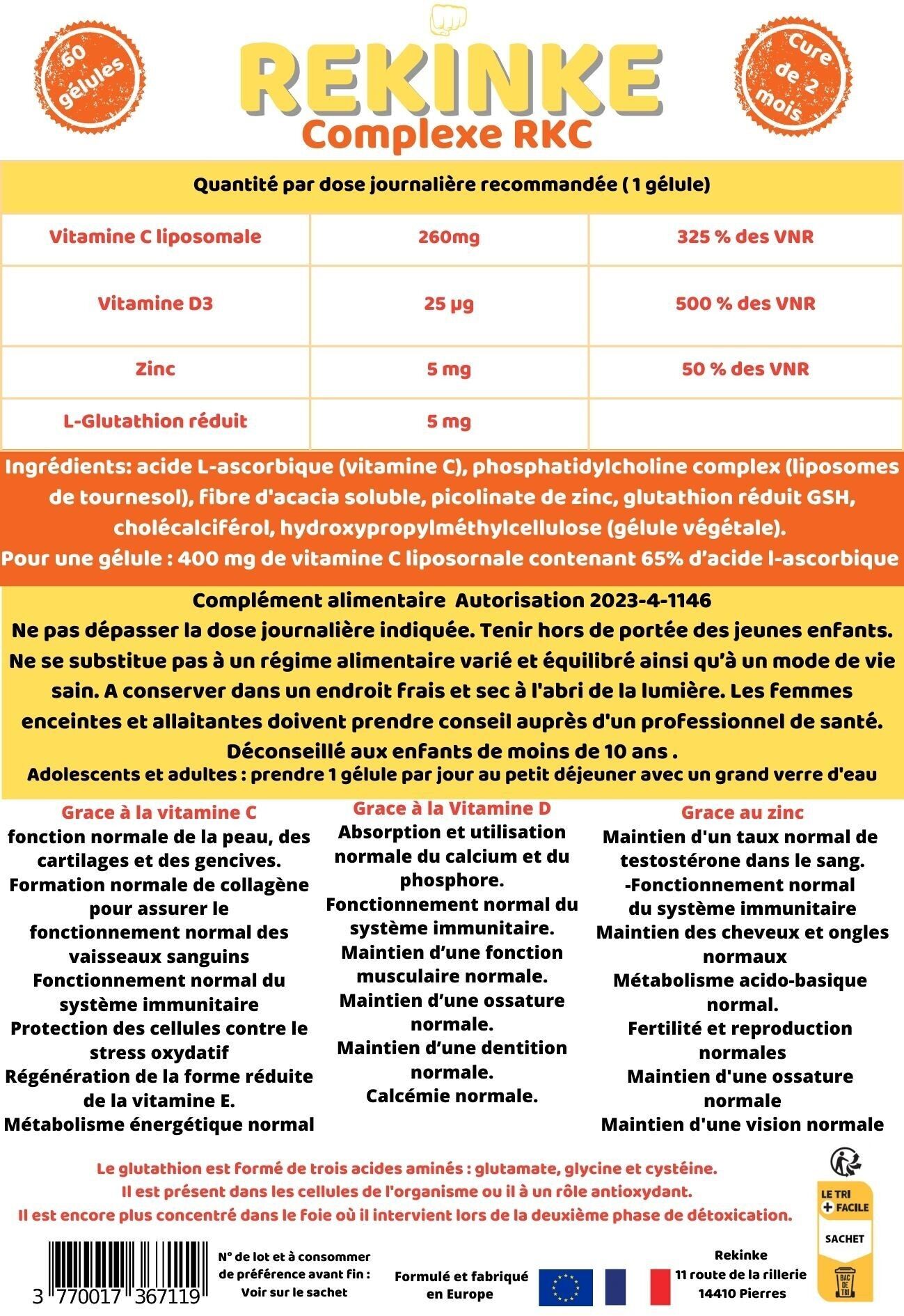 Liposomaler Vitamin-C-Komplex 60 pflanzliche Kapseln RKC REKINKE