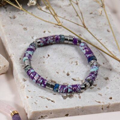 Bracelet perles heishi jaspe pourpre impérial