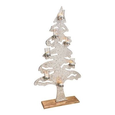 Árbol de Navidad con 7 faroles de cristal de metal plateado (An / Al / Pr) 59x113x15cm