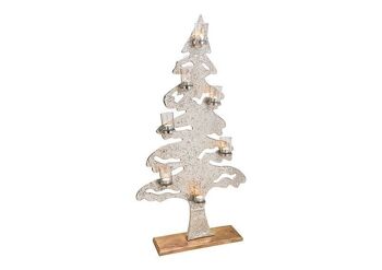 Sapin de Noël avec 7 lanternes en verre en métal argenté (L / H / P) 59x113x15cm