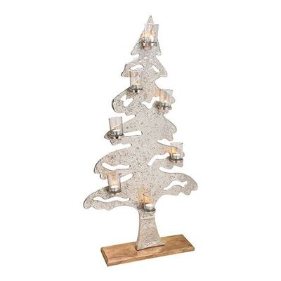 Albero di Natale con 7 lanterne in vetro in metallo argento (L/A/P) 59x113x15cm