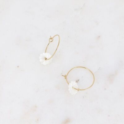 Mini hoop earrings - pearly flower