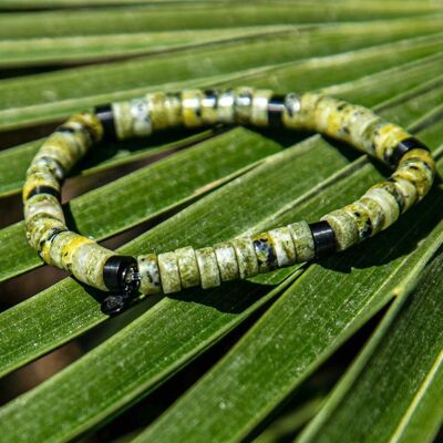 Black yellow jasper heishi beads bracelet