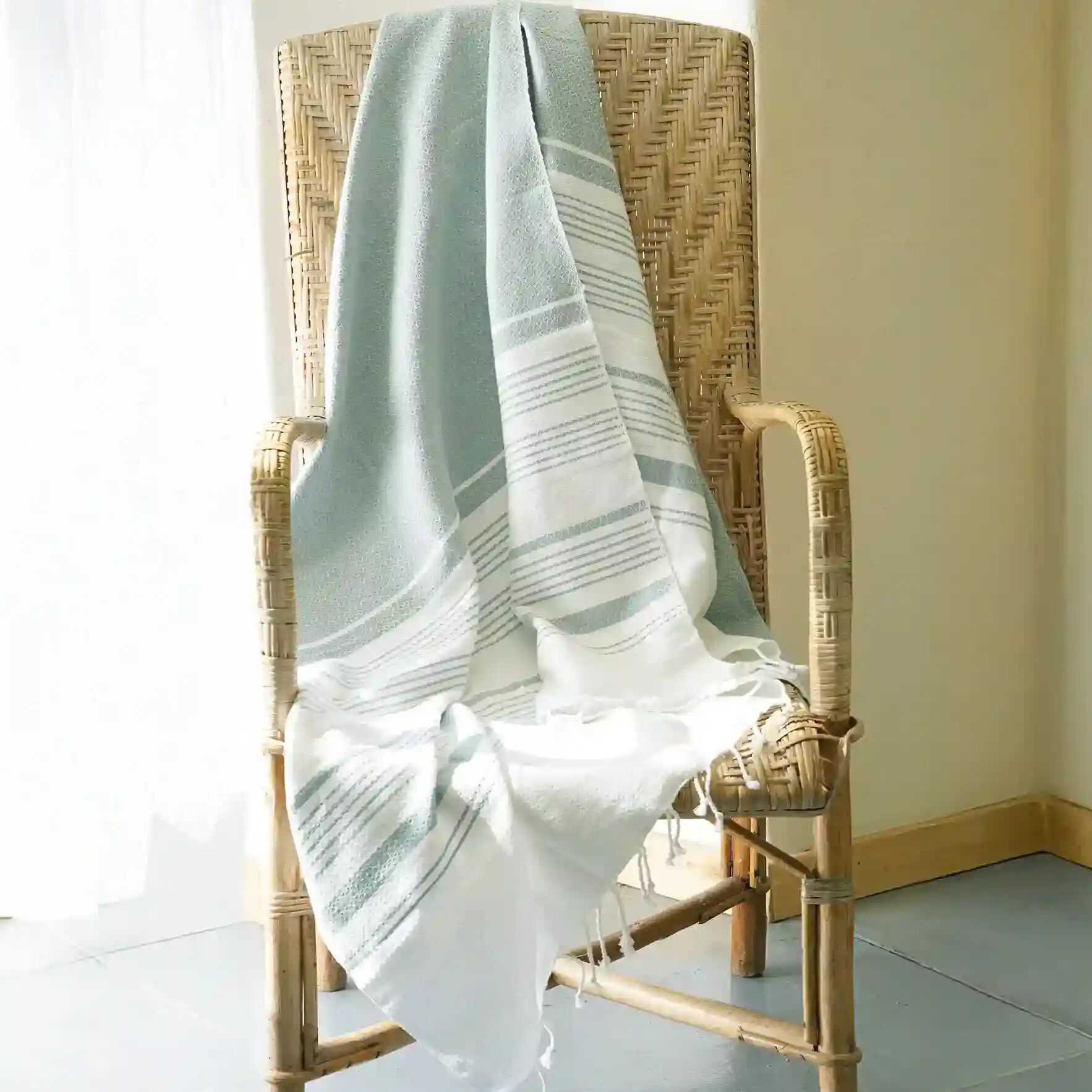 Fouta-Handtuch aus Bio-Baumwolle – Weiß & Mirage – 90 x 160 cm – Kollektion „Weißer Sand“