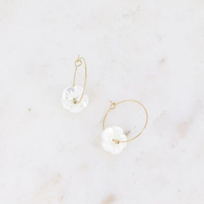 Mini hoop earrings - small pearly flower