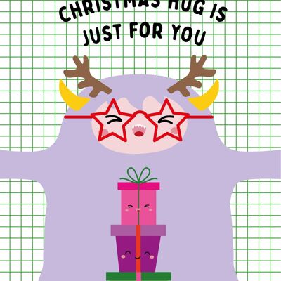 Weihnachtskarte süßes Monster mit Weihnachtsgeschenken