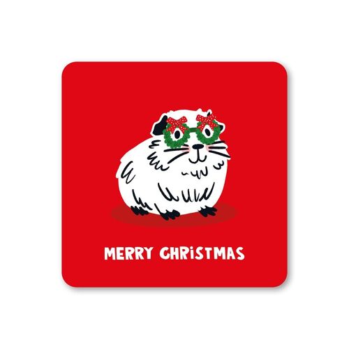 Guinea Pig in Glasses Christmas Coaster Pack of 6