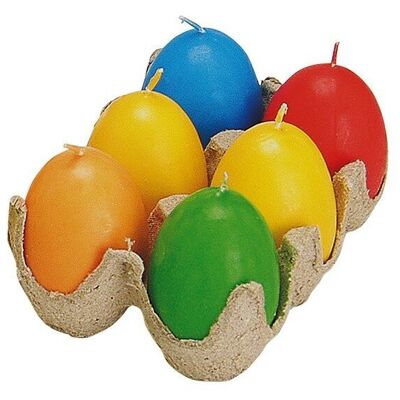 Egg candle set, 6 pieces, colored, assorted, 6 cm