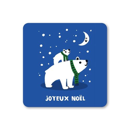 Minimal Polar Bear Christmas Coaster Pack of 6