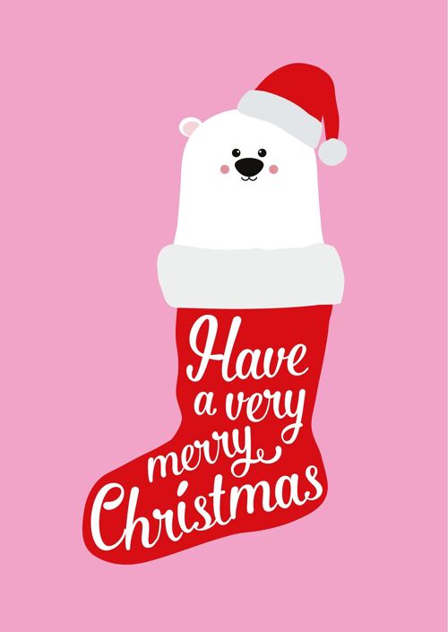 Christmas card Christmas stocking bear Have a very Merry Christmas