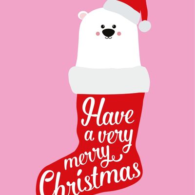 Christmas card Christmas stocking bear Have a very Merry Christmas