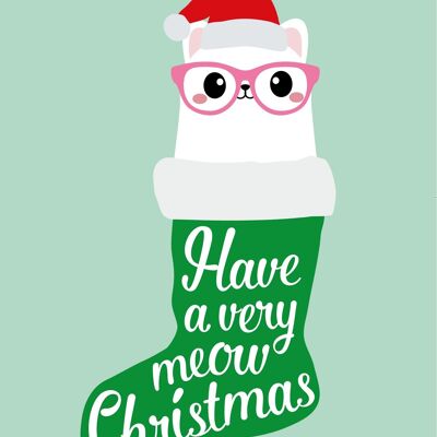 Tarjeta navideña Gato calcetín navideño Que tengas una Navidad muy maullante