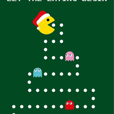 Tarjeta navideña Pac Man deja que empiece la comida