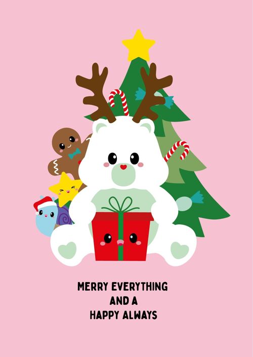 Christmas card Care Bear Merry everything and a happy always