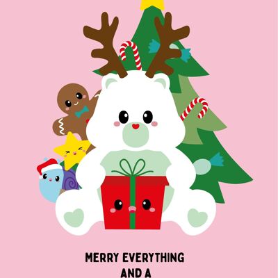 Christmas card Care Bear Merry everything and a happy always