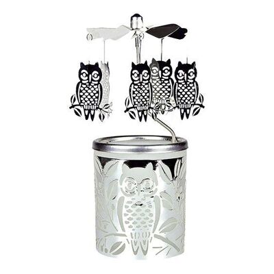 Glass lantern with metal top owl 6x15cm