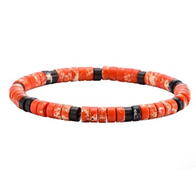 Orange jasper black agate heishi bead bracelet