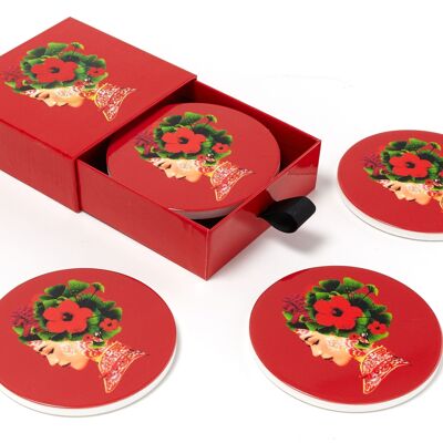 Set of 4 Lotus ceramic coasters