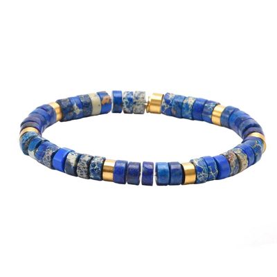 Heishi bead bracelet in lapis and imperial jasper