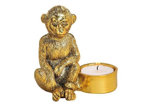 Teelichthalter Affe aus Poly Gold (B/H/T) 10x10x7cm