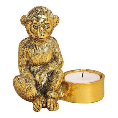Teelichthalter Affe aus Poly Gold (B/H/T) 10x10x7cm