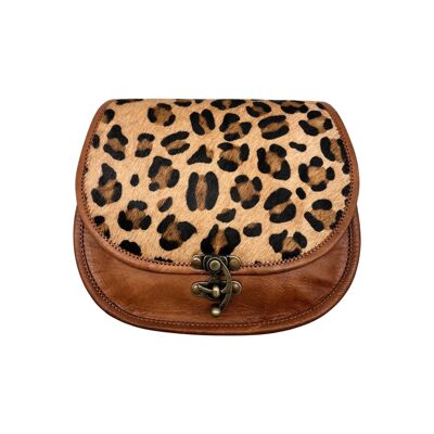 SAC BANDOULIERE CUIR MEERA FINITION LEOPARD