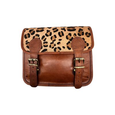 LEOPARD FINISH STONE LEATHER CROSSBODY BAG