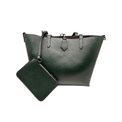 OLIVIA GREEN SEEDED LEATHER TOTE BAG