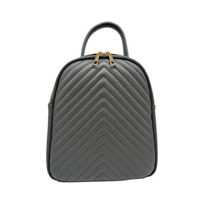 GREEN GRAY VALERIE GRAINED LEATHER BACKPACK