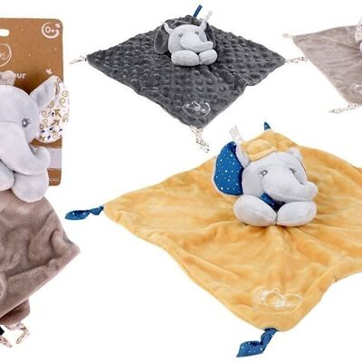 DODO D'AMOUR - Doudou Carré - Éléphant - 052491 - Assortiment Gris Beige ou Moutarde - Naissance - Peluche - Bébé - Rassurant - Doux - Lavable - 29 cm x 29 cm - À Partir de 0 mois