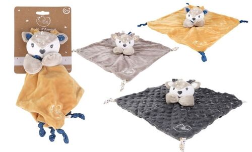 DODO D'AMOUR - Doudou Carré - Biche - 052492 - Assortiment Gris Beige ou Moutarde - Naissance - Peluche - Bébé - Rassurant - Doux - Lavable - 29 cm x 29 cm - À Partir de 0 mois