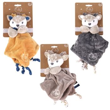 DODO D'AMOUR - Doudou Carré - Biche - 052492 - Assortiment Gris Beige ou Moutarde - Naissance - Peluche - Bébé - Rassurant - Doux - Lavable - 29 cm x 29 cm - À Partir de 0 mois 2