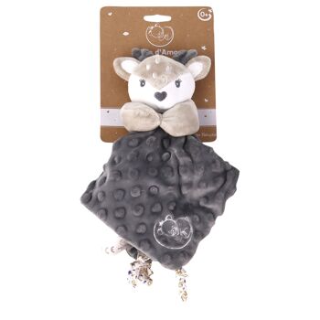 DODO D'AMOUR - Doudou Carré - Biche - 052492 - Assortiment Gris Beige ou Moutarde - Naissance - Peluche - Bébé - Rassurant - Doux - Lavable - 29 cm x 29 cm - À Partir de 0 mois 3