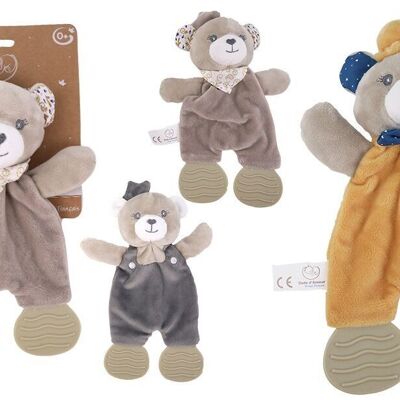 DODO D'AMOUR - Doudou de Dentition - Ours - 052390 - Assortiment Gris Beige ou Moutarde - Naissance - Peluche - Bébé - Rassurant - Doux - Lavable - 25 cm x 10 cm - À Partir de 0 mois