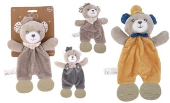 DODO D'AMOUR - Doudou de Dentition - Ours - 052390 - Assortiment Gris Beige ou Moutarde - Naissance - Peluche - Bébé - Rassurant - Doux - Lavable - 25 cm x 10 cm - À Partir de 0 mois 1