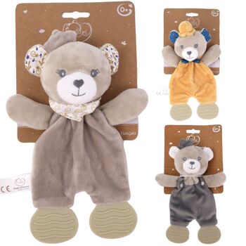 DODO D'AMOUR - Doudou de Dentition - Ours - 052390 - Assortiment Gris Beige ou Moutarde - Naissance - Peluche - Bébé - Rassurant - Doux - Lavable - 25 cm x 10 cm - À Partir de 0 mois 2