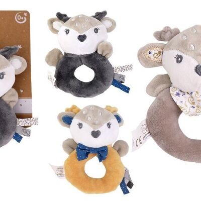 DODO D'AMOUR - Doudou Hochet - Biche - 052292 - Assortiment Gris Beige ou Moutarde - Polaire - Naissance - Peluche - Bébé - Rassurant - Doux - Lavable - 13 cm x 10 cm - À Partir de 0 mois