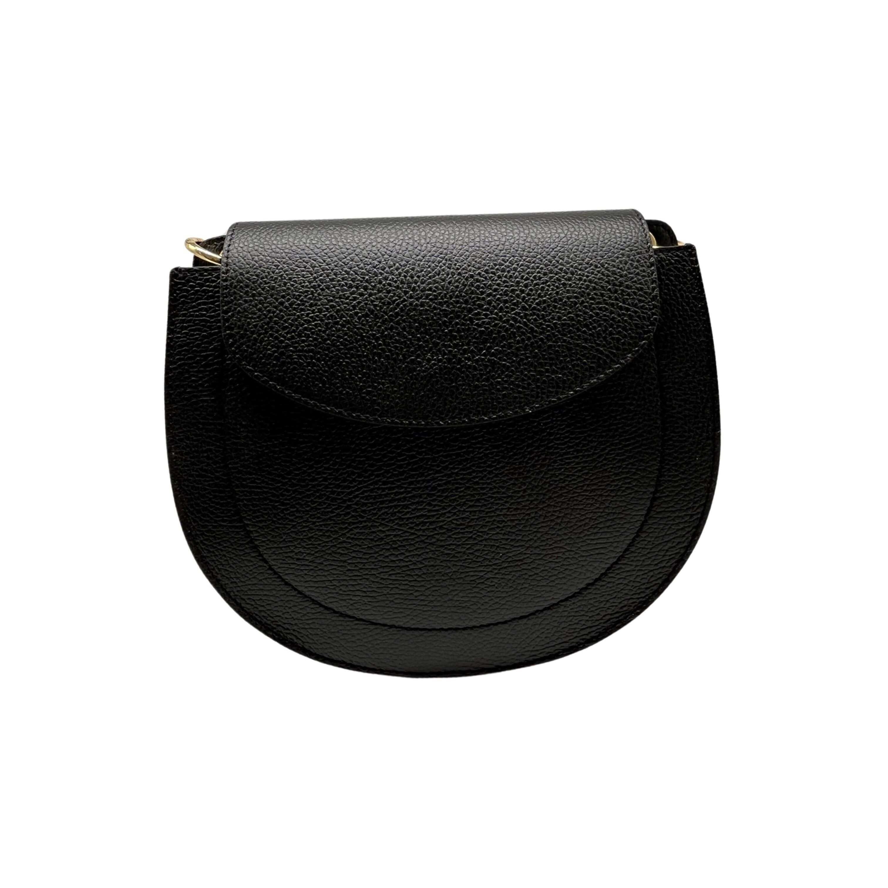 BORSA A TRACOLLA IN PELLE FIORE ESTERE NERA