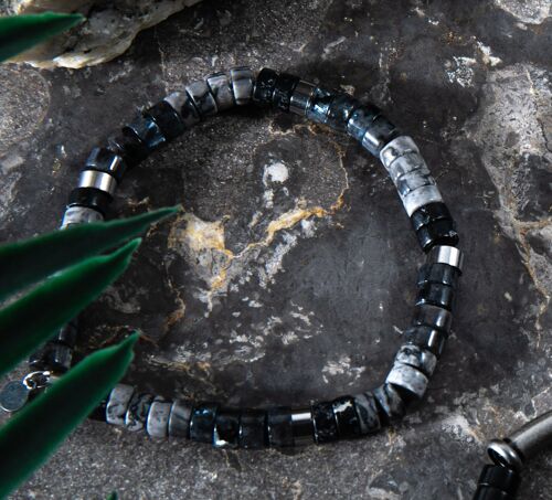 Bracelet perles heishi en jaspe noir et gris